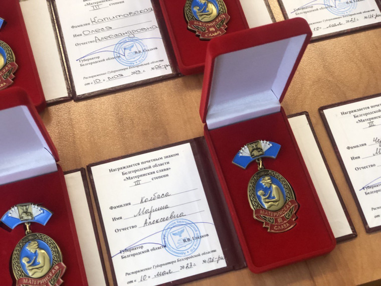 Почётным знаком Белгородской области «Материнская слава» III степени награждены шесть валуйчанок. Почётным знаком Белгородской области «Материнская слава» III степени награждены шесть валуйчанок.